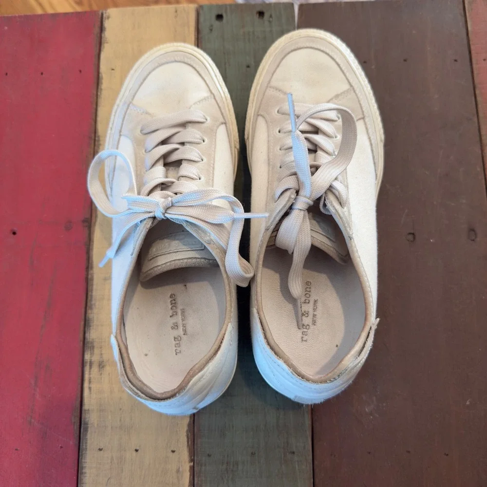 Rag & Bone Cream Canvas‎ Suede Low Top Sneakers Womens 38 Ivory Platform Shoes